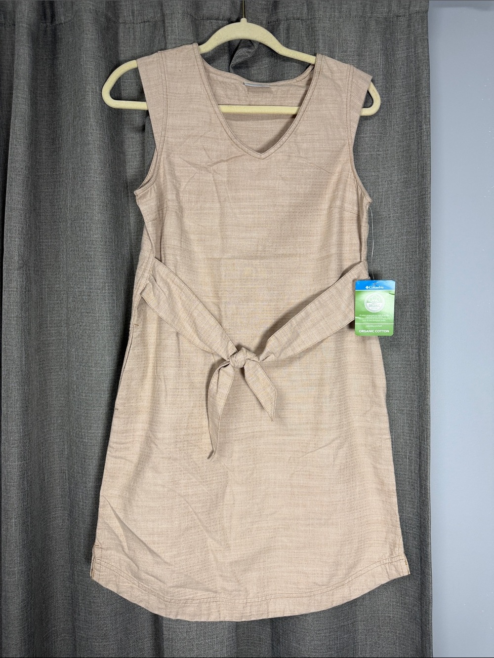 Columbia Neutral Tan Sleeveless Tie-Waist Midi Dress
